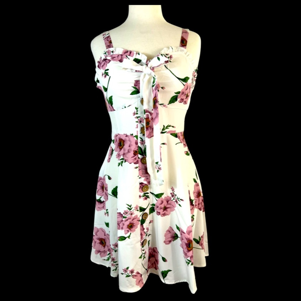 Dresslily Ruffled Garden Bowknot Mini Dress Size 6 / M